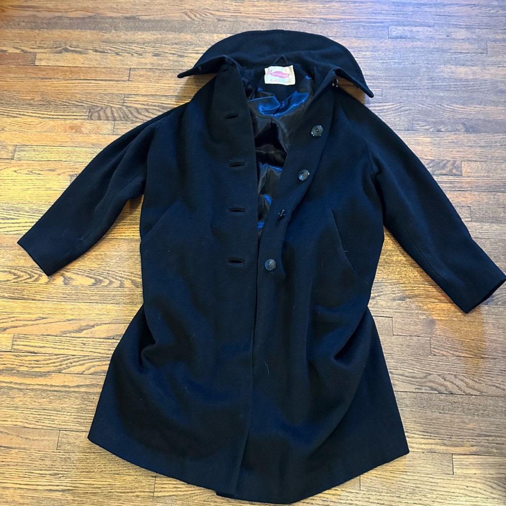 Vintage 1950’s Sears and Roebuck Wool  Black Trench Coat.